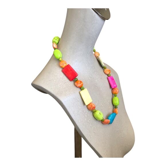 Bright Beaded Multi Shaped Pink, Blue, Orange Beads Lightweight Summer Necklace - Picture 3 of 8